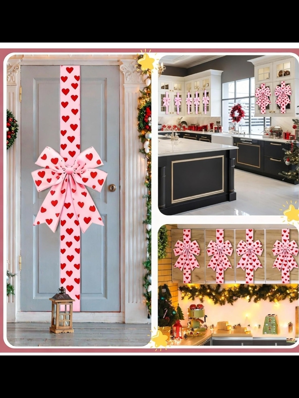 Red/White Heart Ribbon Door Bow - Valentine’s Home Holiday Decor 24pc.